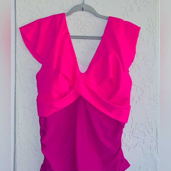 Yonique Vibrant Hot Pink & Dark Pink One-Piece Swimsuit (NWT) - Picture 3 of 8